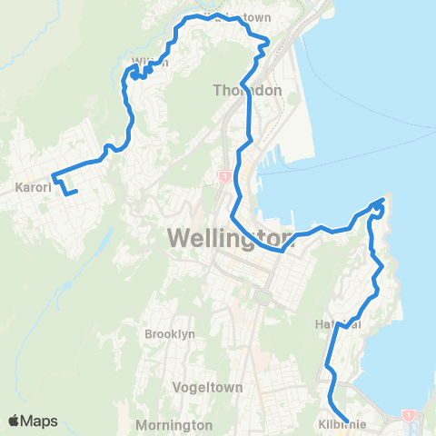 Metlink Wilton - Wellington - Roseneath - Hataitai - Kilbirnie map