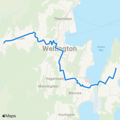 Metlink Miramar - Newtown - Kelburn - Karori map
