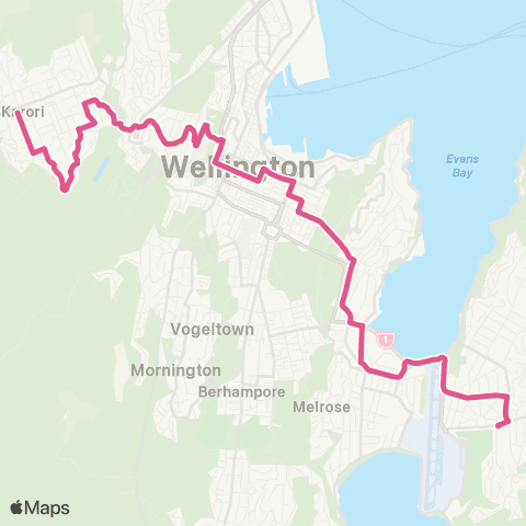 Metlink Karori (Wrights Hill) - Kelburn - Courtenay Pl map