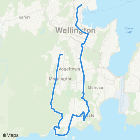 Metlink Brooklyn - Owhiro Bay - Island Bay - Southgate - Newtown - Wellington map