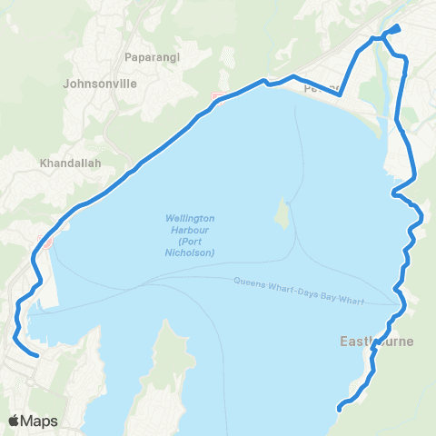 Metlink Eastbourne - Lower Hutt - Petone - Wellington map