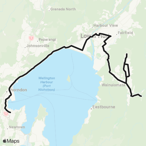 Metlink After Midnight (Wellington - Lower Hutt - Waterloo - Wainuiomata) map
