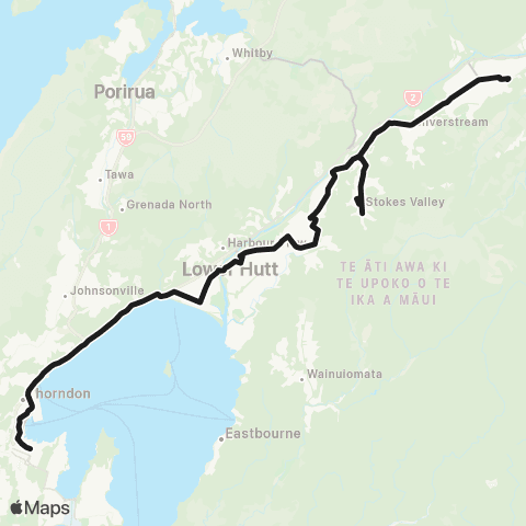 Metlink After Midnight (Wellington - Naenae - Stokes Val - Upper Hutt) map