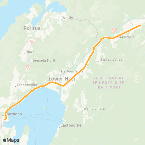 Metlink Hutt Val Line (Upper Hutt - Wellington) map