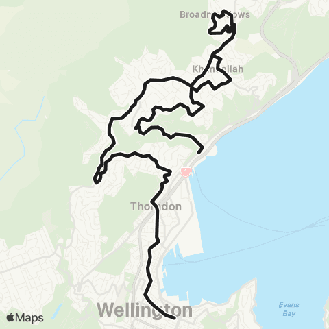 Metlink After Midnight (Wellington - Wadestown - Ngaio - Khandallah) map