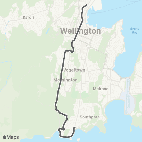 Metlink Island Bay - Owhiro Bay - Brooklyn - Wellington map