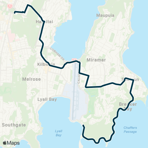 Metlink Moa Point - Seatoun - Kilbirnie - Hataitai - Wellington E Girls' Coll & St Mark's Sch map