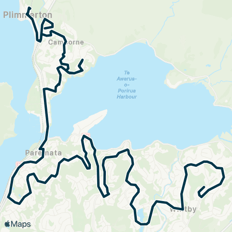 Metlink Whitby - Paremata - Papakowhai - Mana - Camborne - Paremata, St Theresa's & Plimmerton Schools map