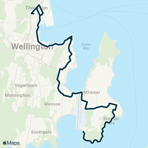 Metlink Thorndon Colleges - Roseneath - Seatoun - Moa Point map
