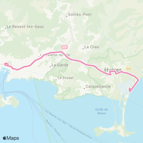 Mistral Gare rout. (Toulon) - Aéroport Toulon Hyères map