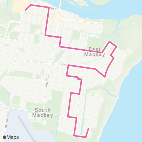 Translink Mackay Caneland - East Mackay via City map