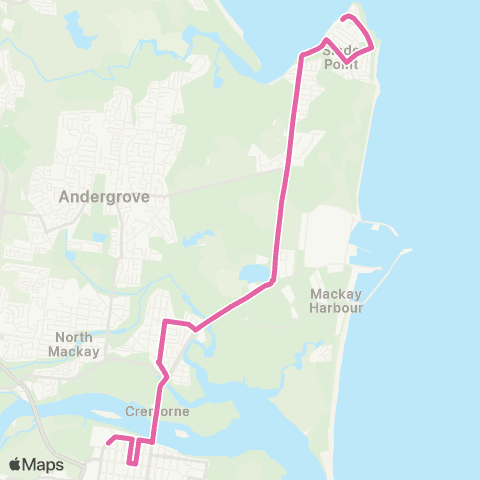 Translink Mackay Caneland - Slade Point via City map
