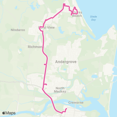 Translink Mackay Caneland - Blacks Beach via Eimeo map