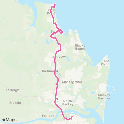 Translink Mackay Caneland - Shoal Point via Bucasia map