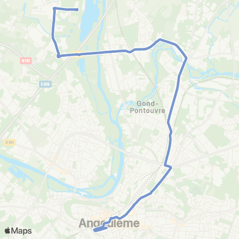 Möbius Angoulême Hôtel de ville - St-Yrieux Plan d'eau map