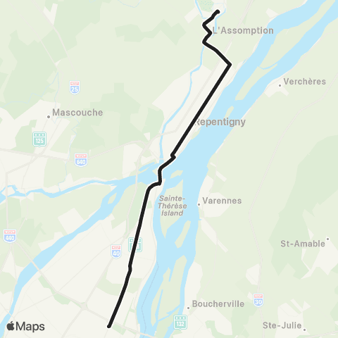 exo L'Assomption Repentigny - Montréal via Sherbrooke map