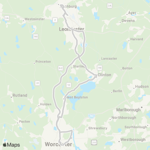 MART Clinton-Worcester Commuter Shuttle map