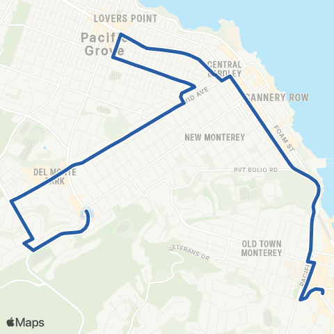Monterey-Salinas Transit Monterey - Pg via Asilomar map