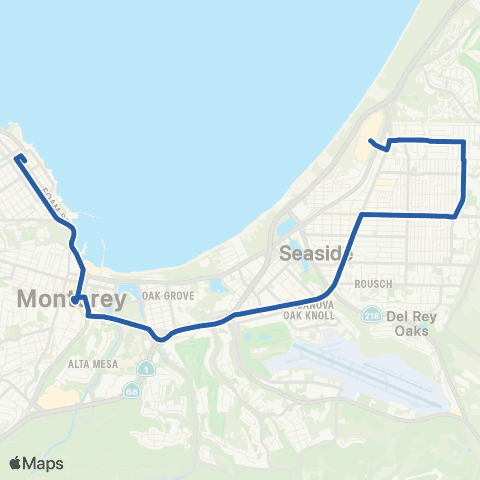Monterey-Salinas Transit JAZZ - B Aquarium / Sand City via Bway map