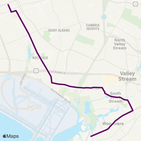 MTA Queens Rosedale - Jamaica Rush map
