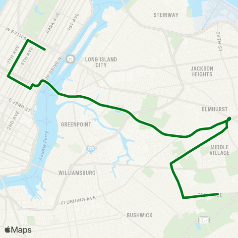 MTA Express Glendale - Midtown Express map