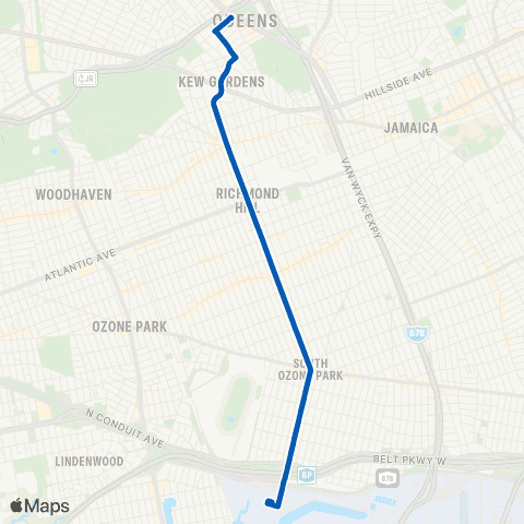MTA Queens JFK AirTrain - Kew Gardens via Lefferts map