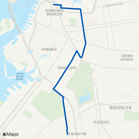 MTA Brooklyn Downtown Brooklyn - Kensington map