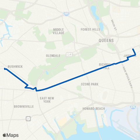 MTA Queens Bedford Stuyvesant - Jamaica map