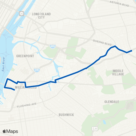 MTA Queens Williamsburg - Rego Park map