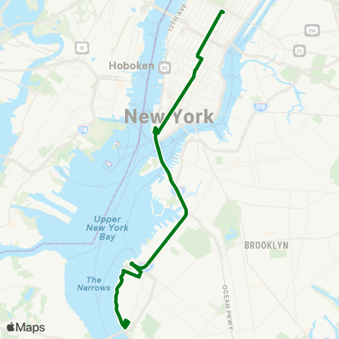 MTA Express Bay Ridge - Manhattan Express map