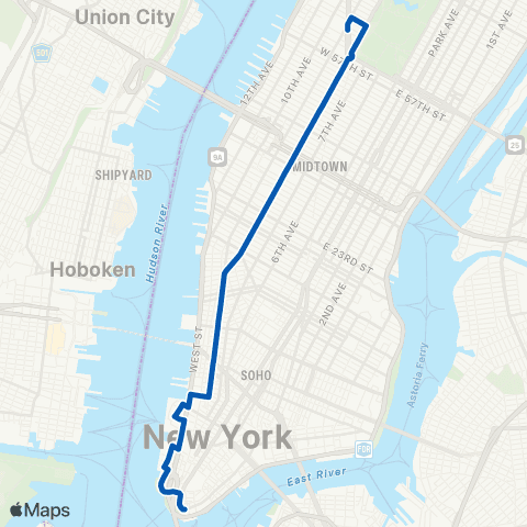 MTA Manhattan Lincoln Center - South Ferry map