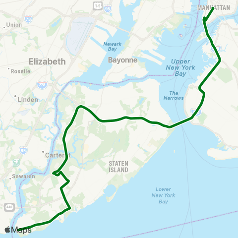 MTA Express Tottenville - Lower Manhattan Express map