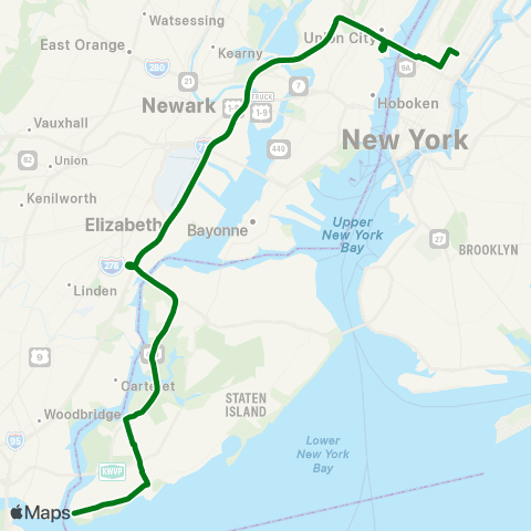 MTA Express Tottenville - Midtown Manhattan Express map