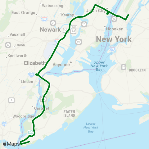 MTA Express Tottenville - Midtown Manhattan Express map