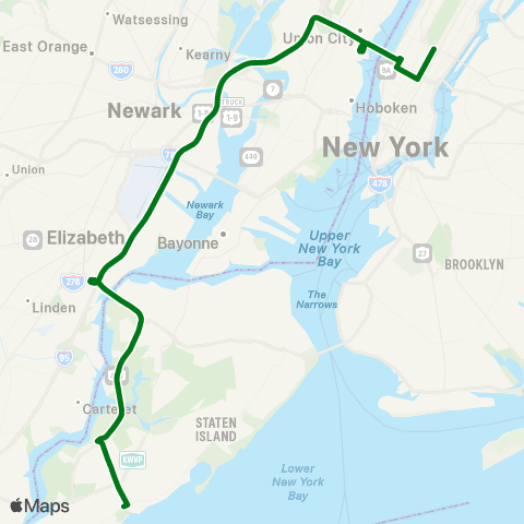 MTA Express Prince's Bay - Midtown Manhattan Express map