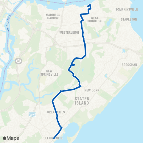 MTA Staten Island West New Brighton - Eltingville map
