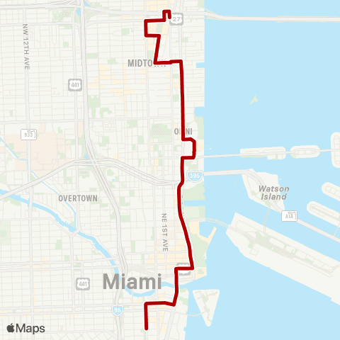 Miami Trolley City of Miami - Biscayne Route map