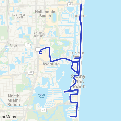 Miami Trolley City of Sunny Isles Beach Blue Rt map