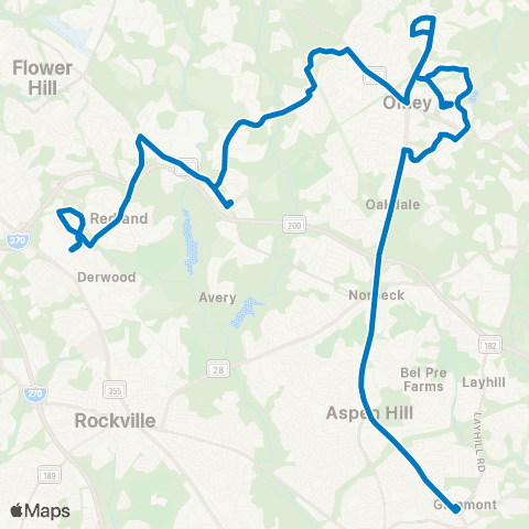 Ride On Shady Grove-Glenmont map