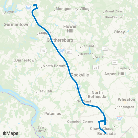Ride On Germantown-Bethesda Express map