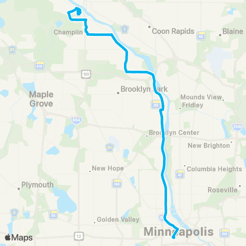 Metro Transit Champlin-W River Rd-Mpls map