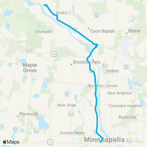 Metro Transit Express-Riverdale P&R-Foley P&R-Mpls map
