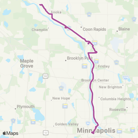 Metro Transit Express-Anoka-Coon Rapids-Northtown-Mpls map