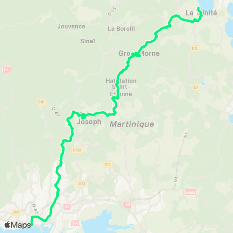Martinique Transport - Zone Nord Trinité - Gros Morne Saint Joseph map