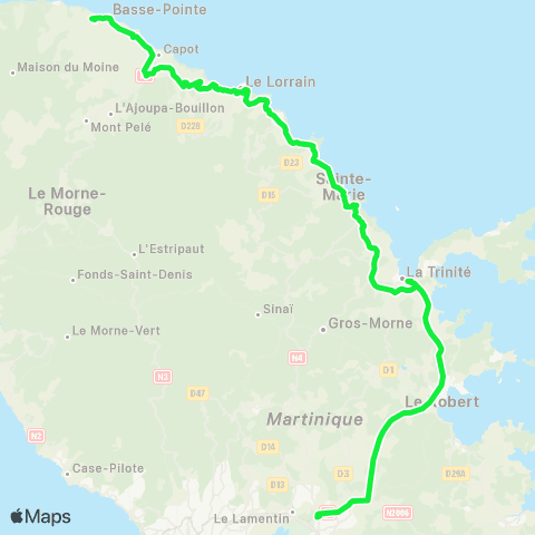 Martinique Transport - Zone Nord Basse Pointe - Mahault map