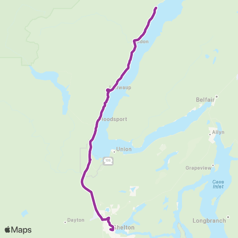 Mason Transit Authority Shelton to Triton Cove map