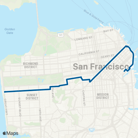 Muni Judah Substitution Bus map