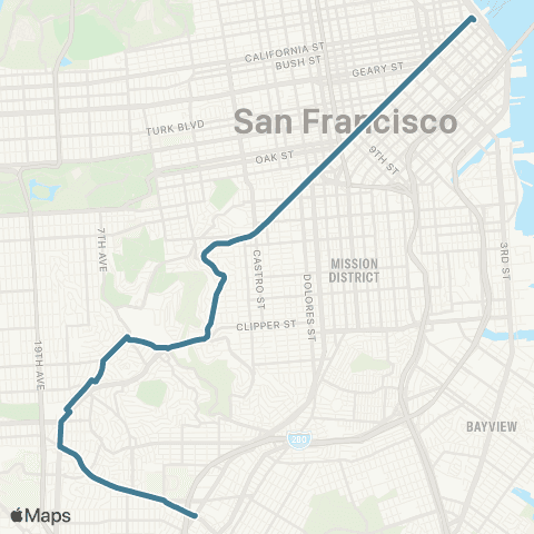 Muni Ingleside Substitution Bus map