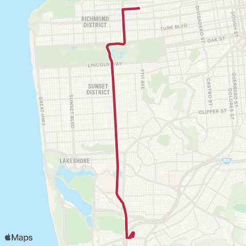 Muni 19th Avenue Rapid map