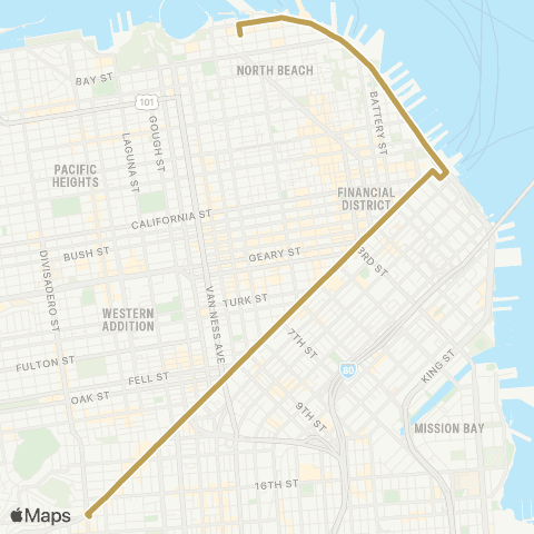 Muni Market & Wharves Substitution Bus map